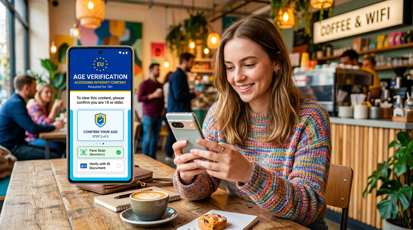 Smartphone screen showing EU age verification step with face scan option