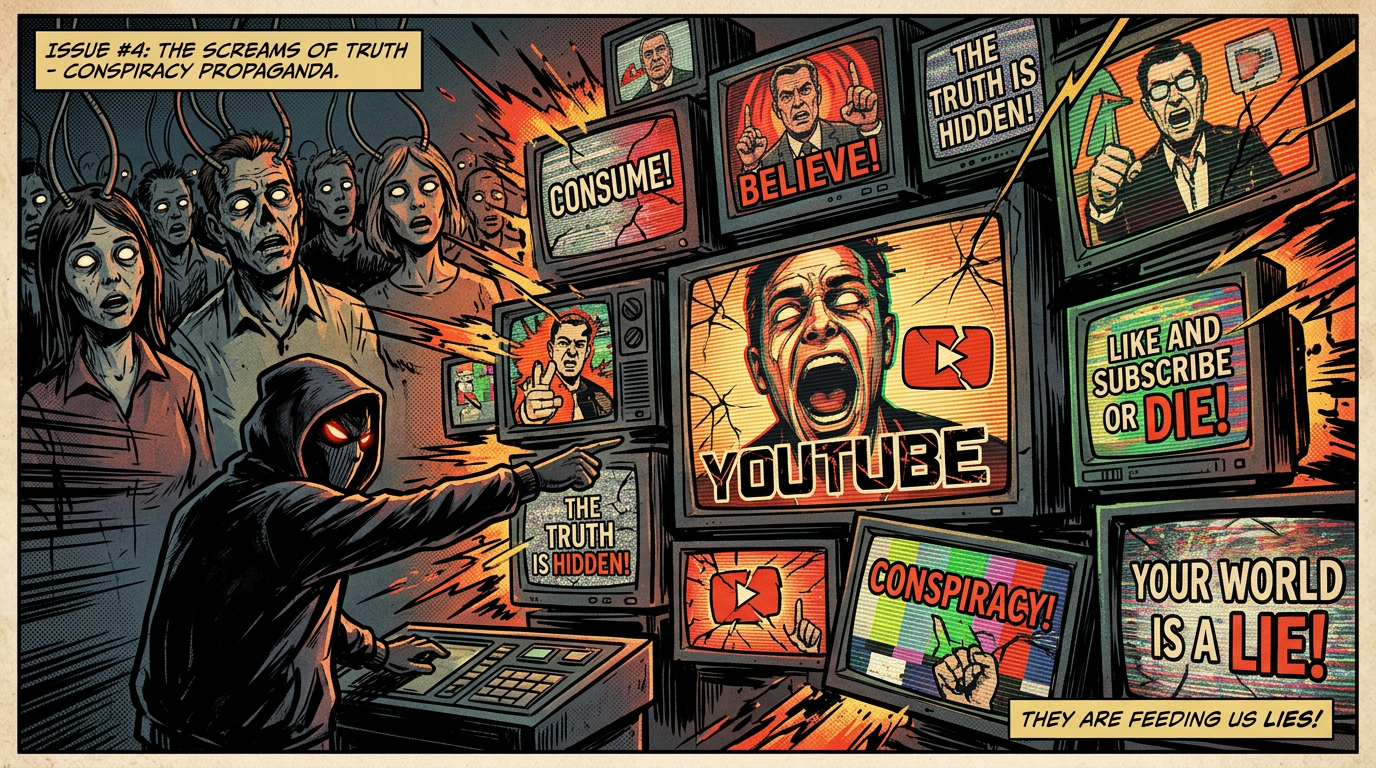 YouTube propaganda concept with distorted video screens