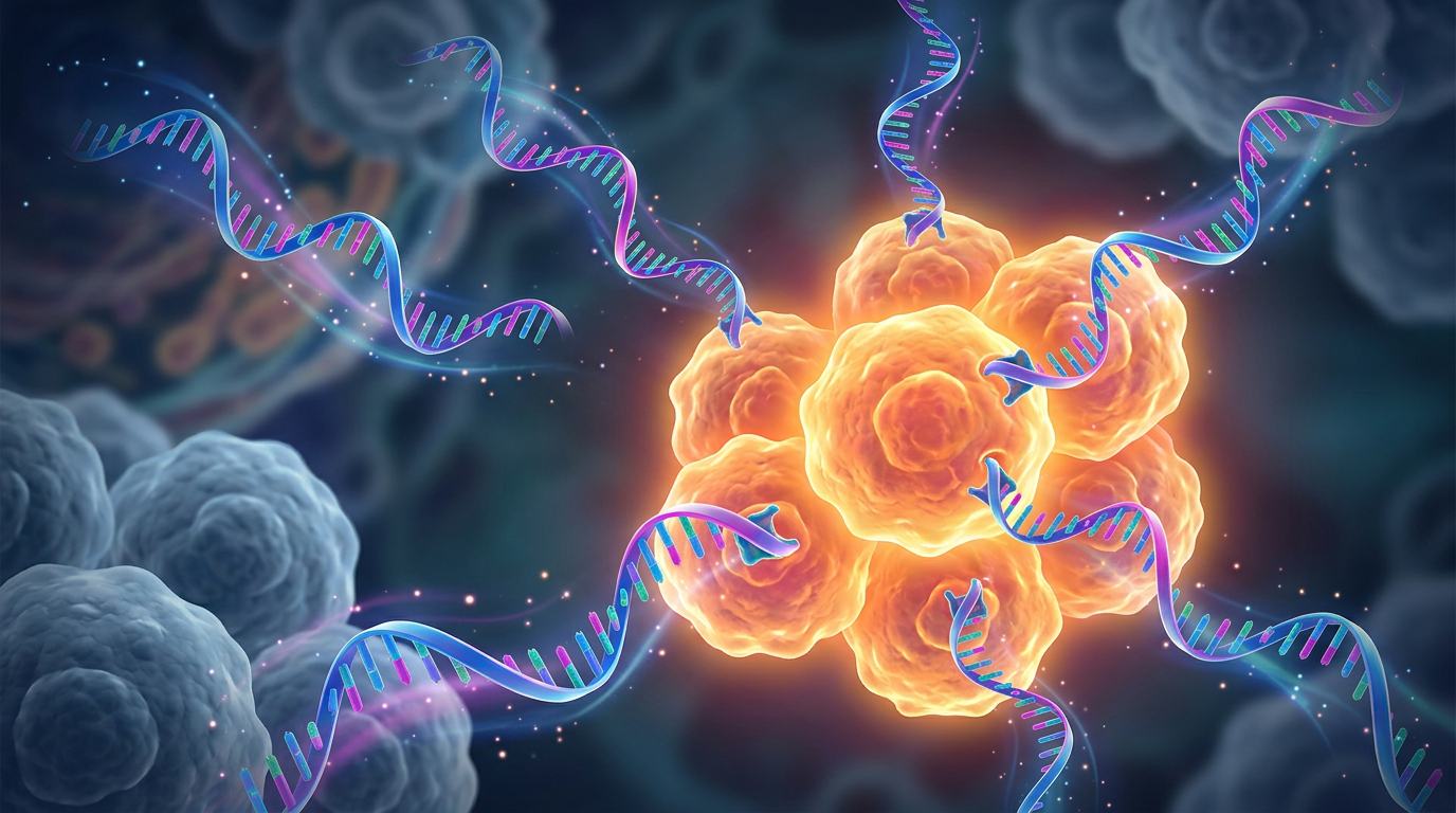 DNA strands interacting with CRISPR-Cas9 complex cutting genetic material