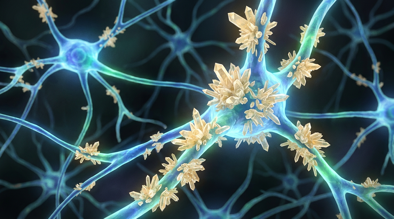 Neurons with amyloid plaques deposits forming on branches