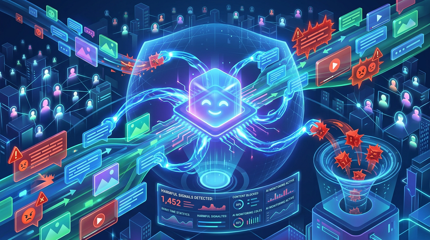 Digital AI system detecting and filtering harmful online messages and images